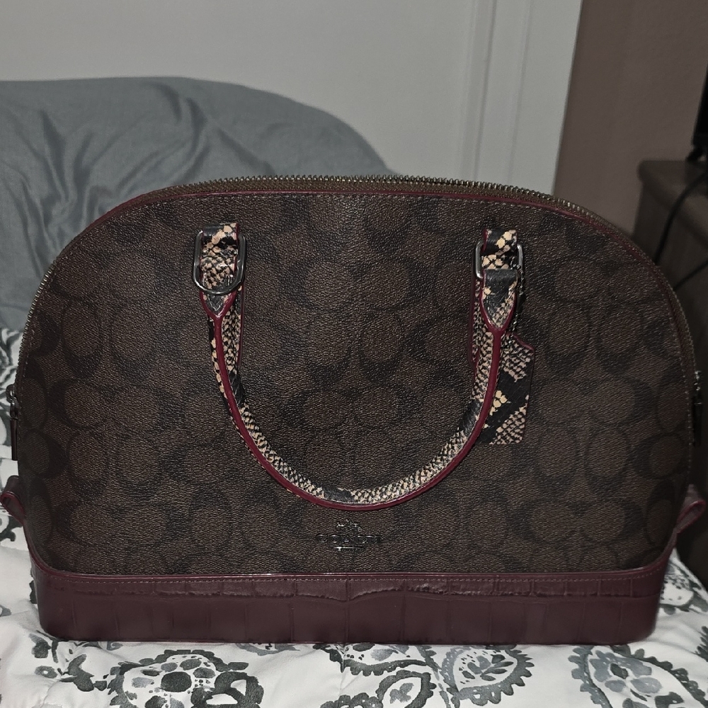 Coach Brown and Burgundy Signature Satchel